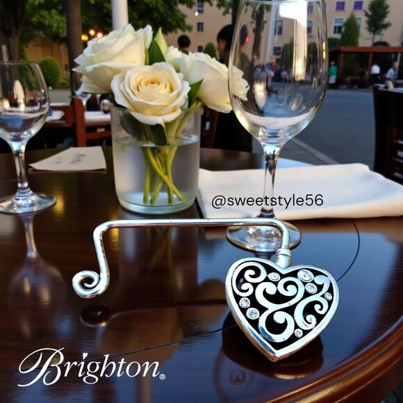 Brighton Accessories - BRIGHTON "Contempo Heart" Silver And Crystal Handbag Table Hook EVERYDAY CHIC!